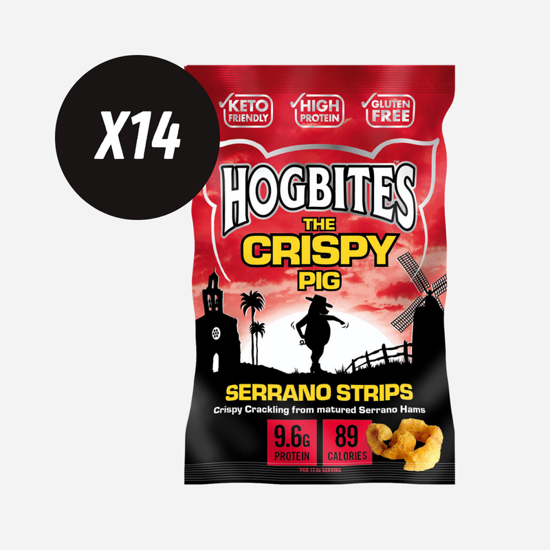 Hogbites The Crispy Pig High Protein Serrano Strips 70g - Case of 14
