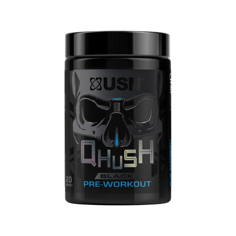 USN QHUSH Black Pre-Workout Blue Raspberry Flavour 220g