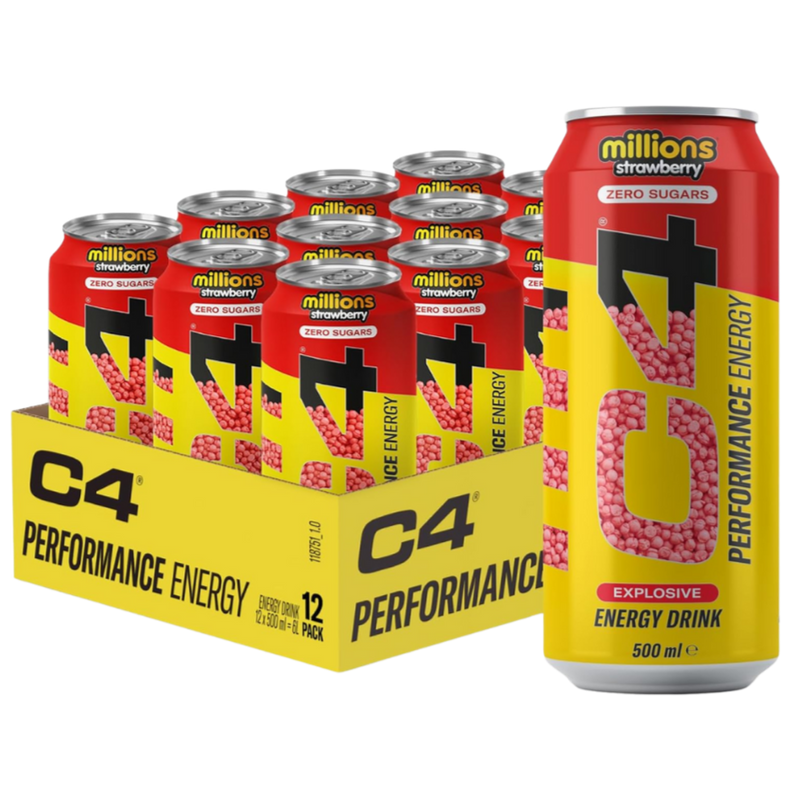 C4 Energy Drink Millions Strawberry flavour 500ml - Case of 12