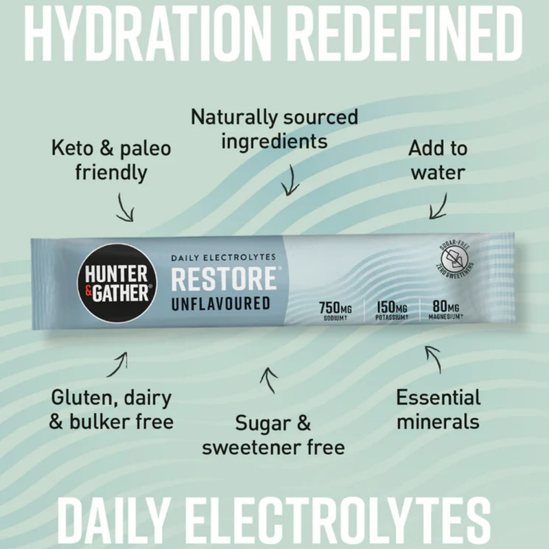 Hunter & Gather Restore Electrolytes Unflavoured 3.75g sachets (Old Recipe) - Bundle of 30