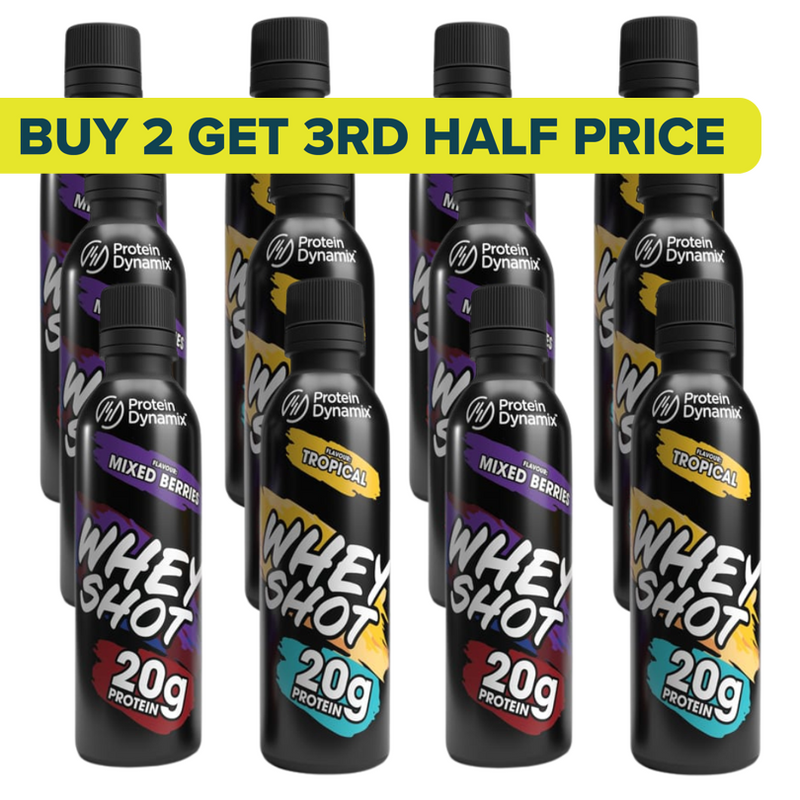 Protein Dynamix Whey Protein Shot 100ml - Mixed case of 12 (6 x Tropical & 6 x Mixed Berry)