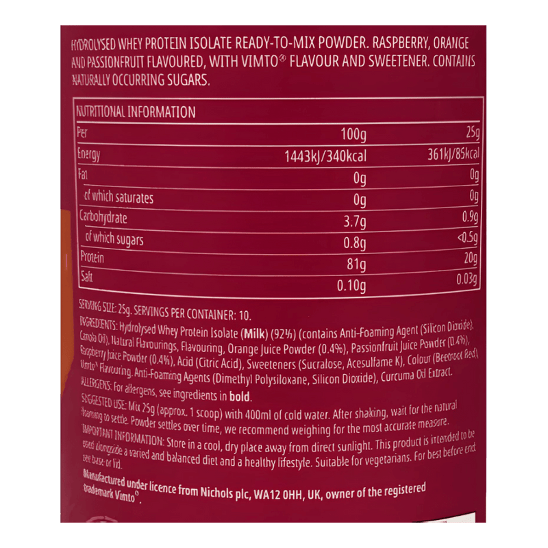 Myprotein Clear Whey Protein Vimto Raspberry, Orange & Passionfruit 250g – 10 Servings