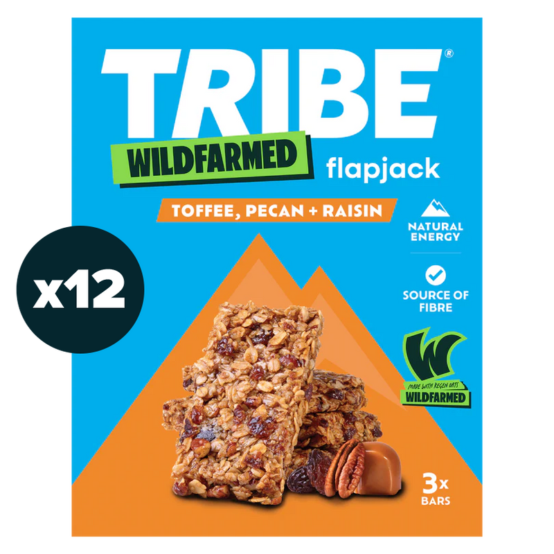 Tribe x Wildfarmed Toffee Pecan & Raisin Flapjack Multipack 3 x 50g - Case of 12 (36 bars total)