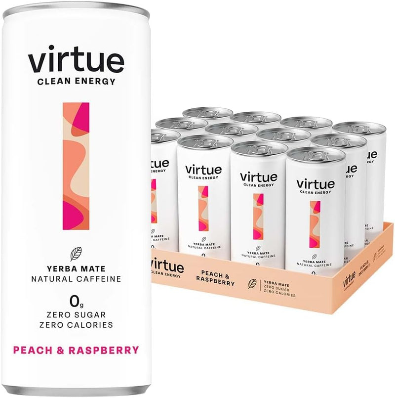 Virtue Peach & Raspberry Clean Energy Yerba Mate Drink 250ml - Case of 12