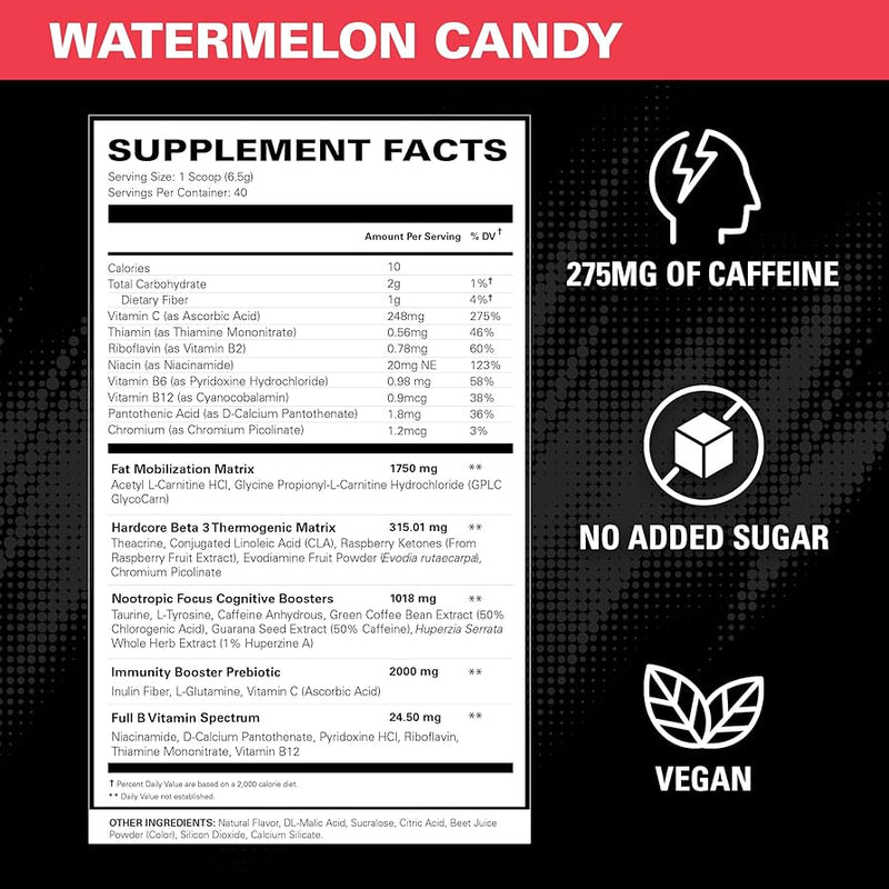 EHP Labs OxyShred Hardcore Watermelon Candy 260g (40 servings) [Best Before: 01/11/2025]