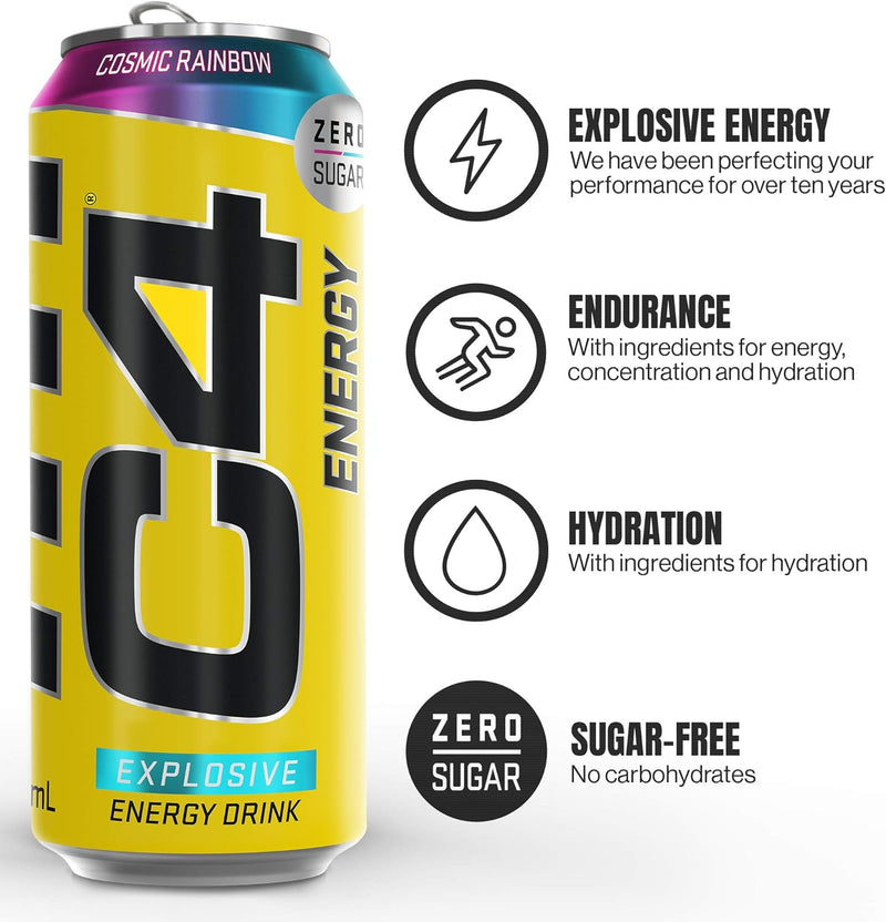 C4 Cosmic Rainbow Performance Energy Drink Zero Sugar 500ml - Case of 12 [Best Before: 28/01/2026]