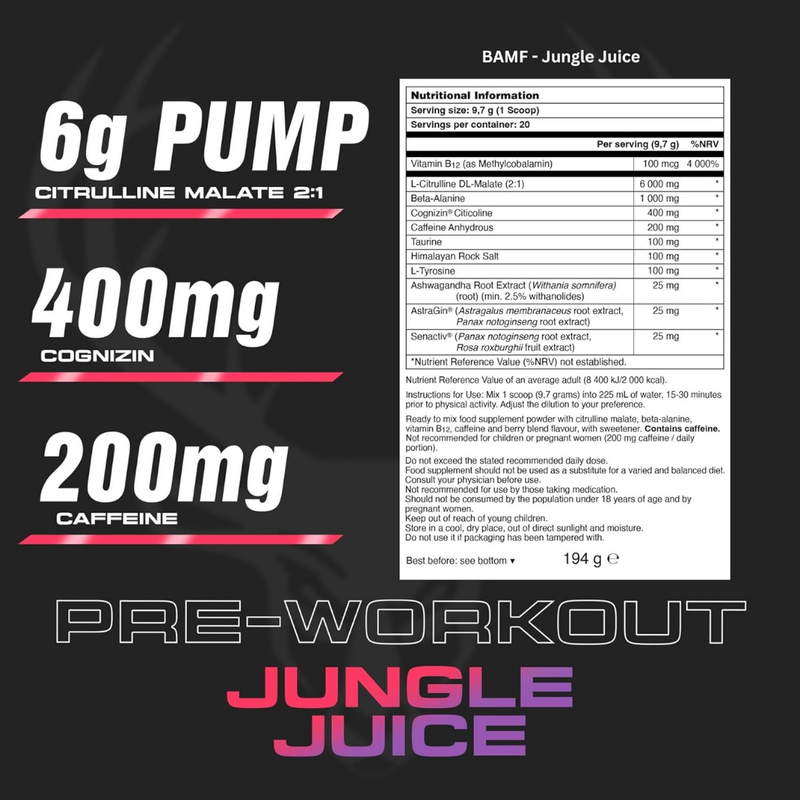 Bucked Up BAMF Jungle Juice High-Stim Pre-Workout 194g