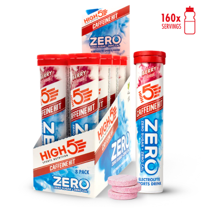 High5 Zero Berry Flavour Caffiene Hit Electrolyte Sports Drink tablets (20 tablets) - Case of 8