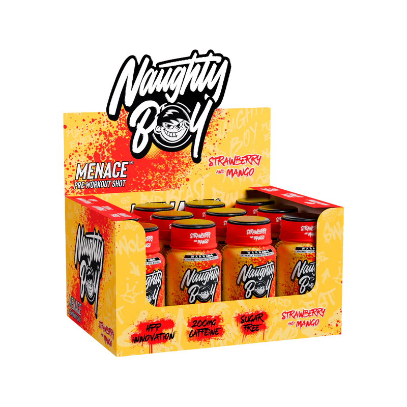 Naughty Boy Menace Pre-Workout Shots Strawberry Mango 60ml - Case of 12 [Best Before: 31/05/2026]
