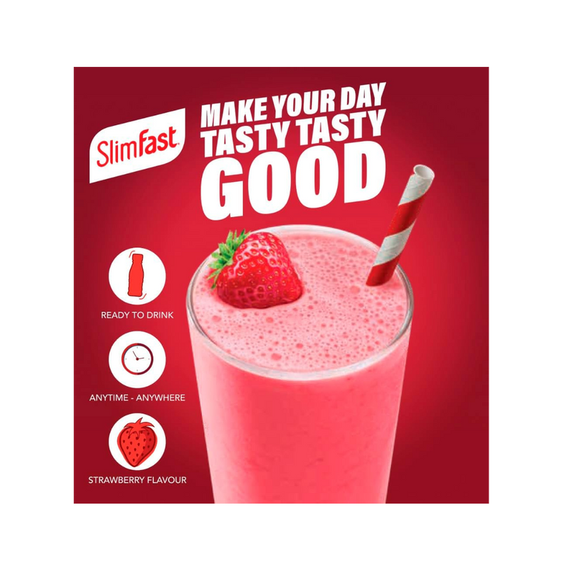 Slimfast Strawberry Flavour Ready-to-Drink Protein Shake (30g protein) 325ml - Case of 6