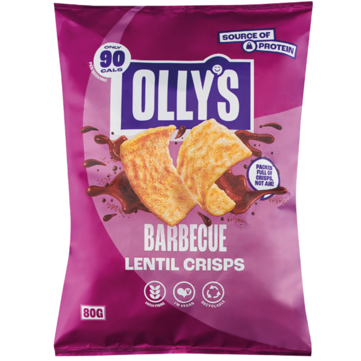Olly's BBQ flavour Lentil Crisps 80g - Case of 16 [Best before: 24/06/2025]