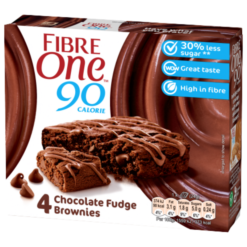 Fibre One 90 Cal Chocolate Fudge Brownie (4 x 24g bar multipack) [Best Before: 14/07/2025]