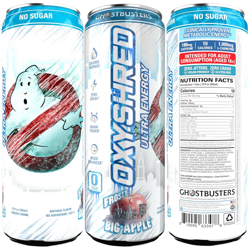 EHP Labs x Ghostbusters Oxyshred Frosty Big Apple Flavour Energy Drink 355ml - Case of 12 [Best Before: 04/08/2025]