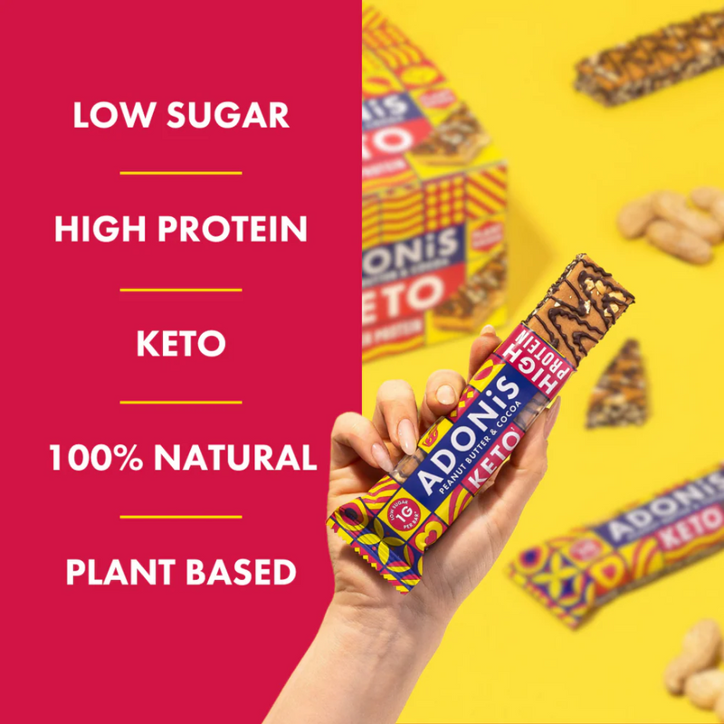 Adonis Peanut Butter & Cocoa Keto High Protein bars 45g - Case of 16 [Best Before: 06/09/2025]