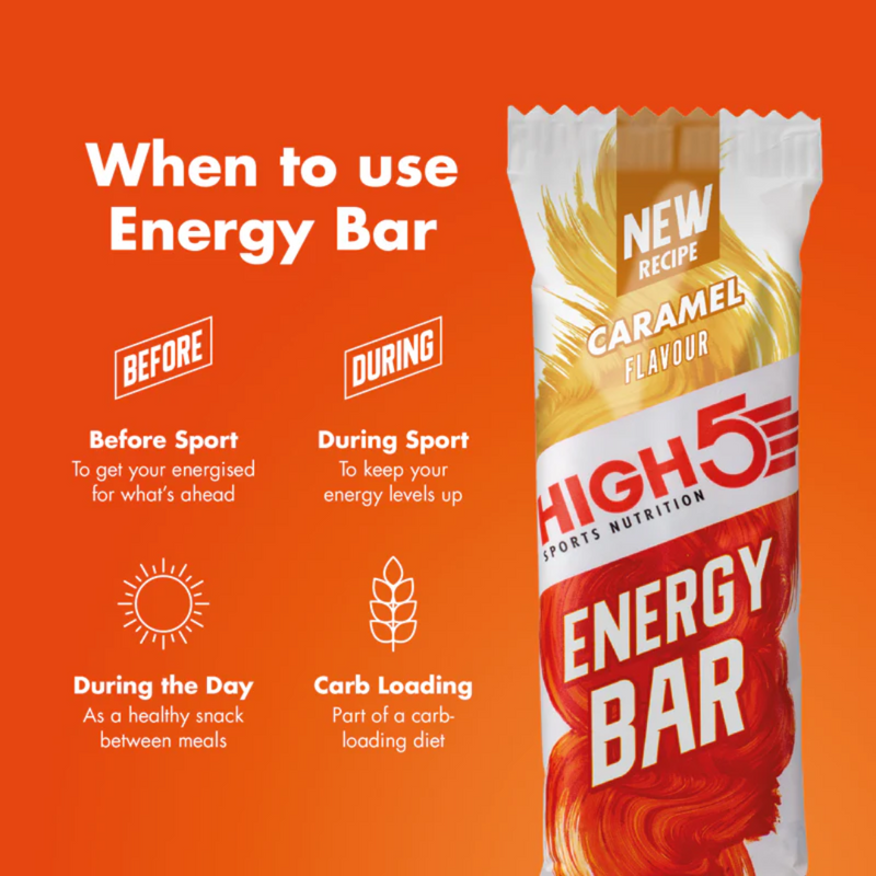 High5 Caramel Flavour Energy bar 55g - Case of 12 [Best Before: 30/09/2025]