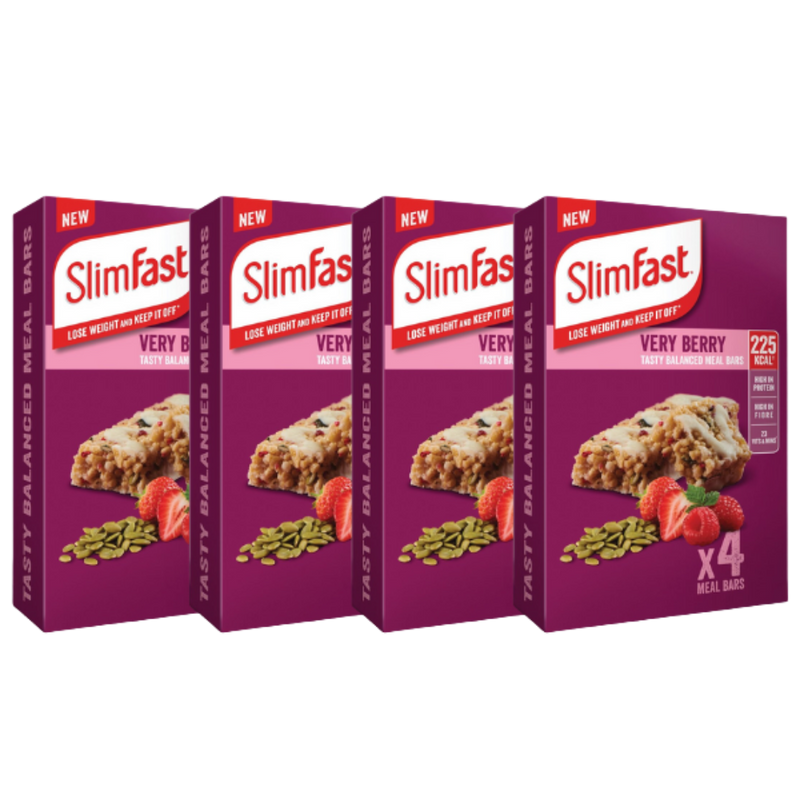SlimFast Very Berry Meal Replacement bars 60g - Case of 4 x 4 x 60g (16 bars total) [Best Before: 31/10/2025]