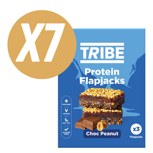 Tribe Chocolate Peanut Protein Flapjacks (3 x 38g Multipack) - Case of 7 [Best Before: 03/08/2025]