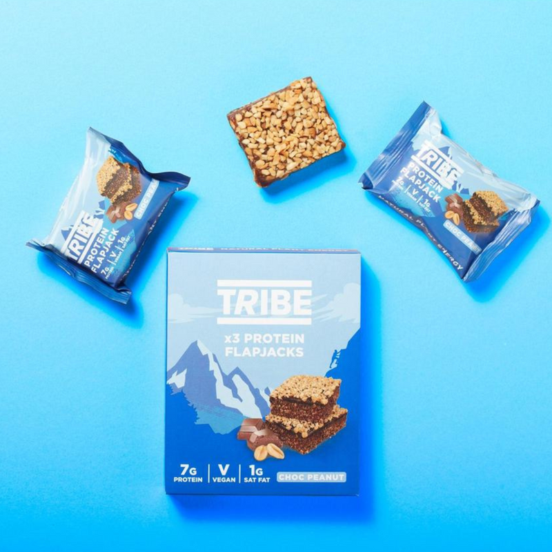 Tribe Chocolate Peanut Protein Flapjacks (3 x 38g Multipack) - Case of 7 [Best Before: 03/08/2025]