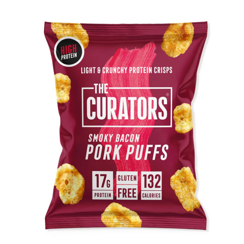 The Curators Original Smoky Bacon Pork Puffs 25g - Case of 24 [Best Before: 23/04/2025]
