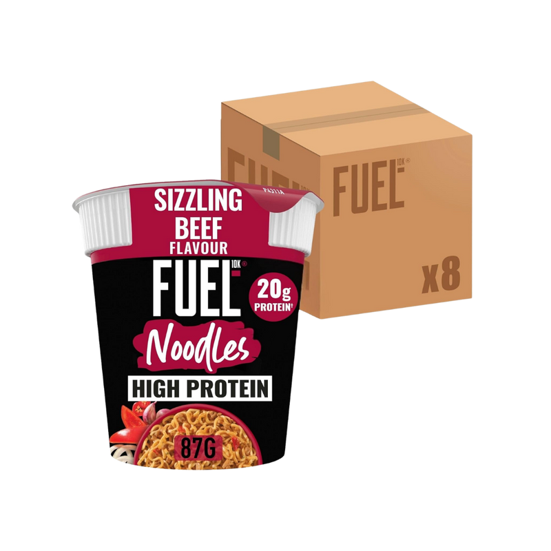 FUEL10K High Protein Sizzling Beef Noodle Snack Pot 87g - Case of 8 [Best Before: 31/05/2026]