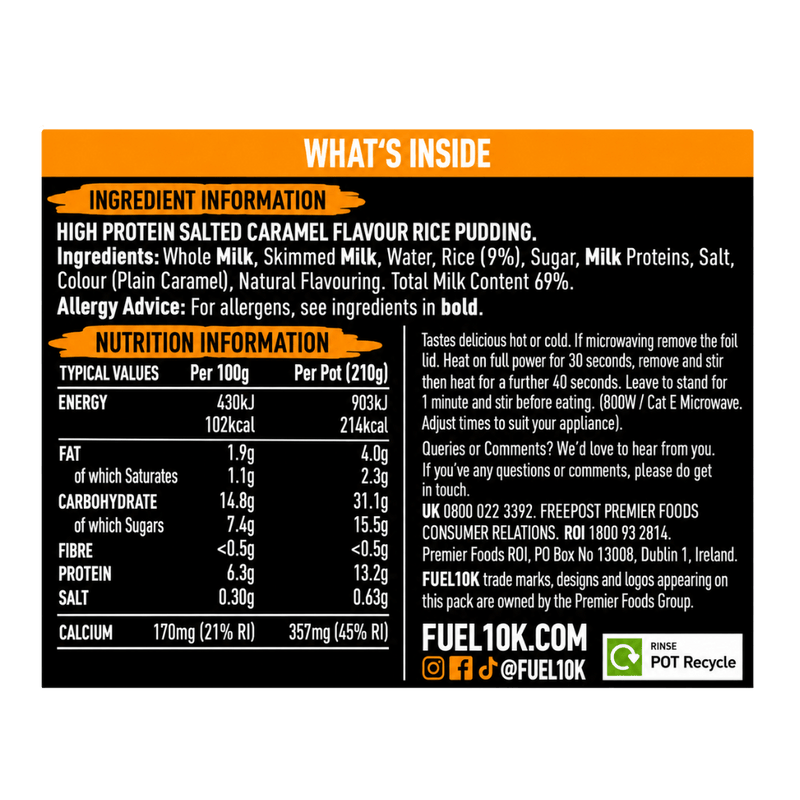Fuel10k Protein Rice Pudding Salted Caramel 210g - Case of 6