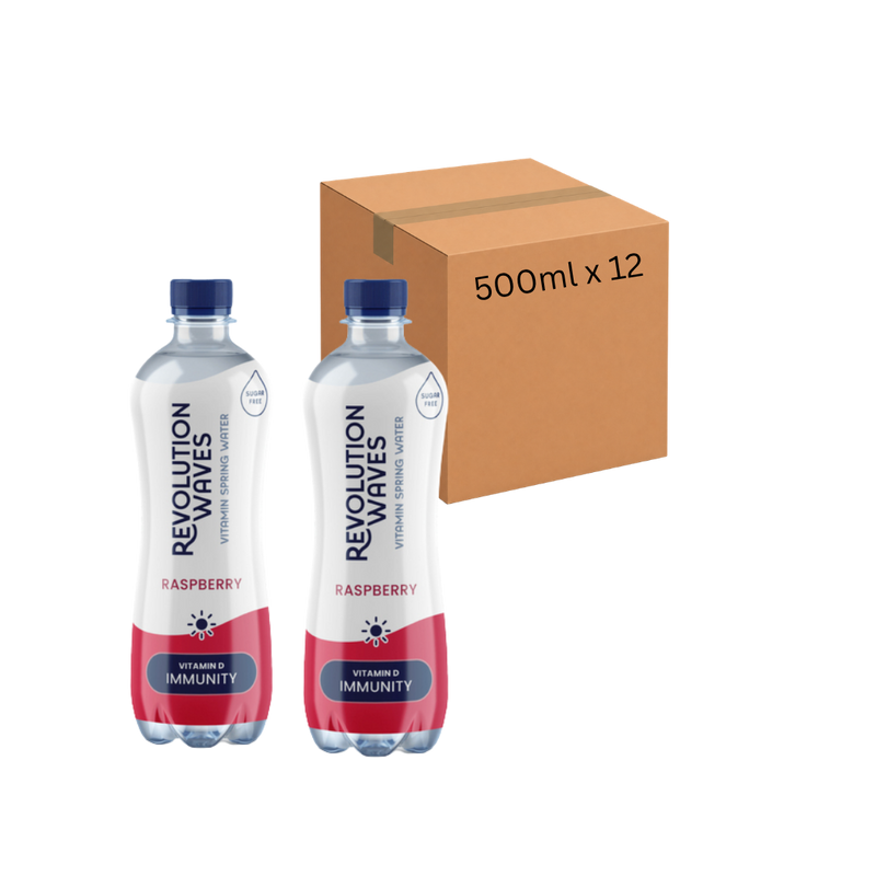Revolution Waves Immunity Vitamin Spring Water Raspberry 500ml - Case of 12 [Best Before: 30/06/2026]