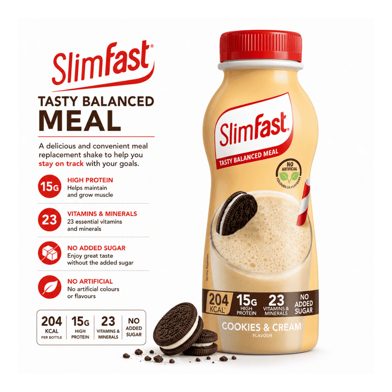 SlimFast Cookies & Cream  Ready to Drink Meal Replacement Shake 325ml - Case of 6
