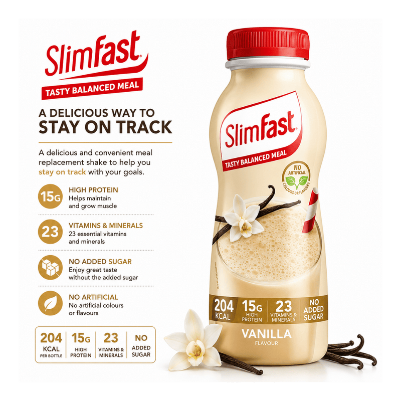 SlimFast No Sugar Vanilla Flavour Ready to Drink Meal Replacement Shake 325ml - Case of 6