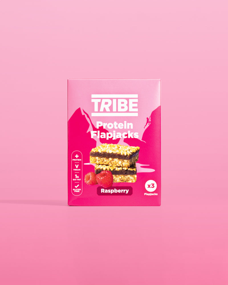 Tribe Raspberry Protein Flapjacks (3 x 38g Multipack) - Case of 7 [Best Before: 10/08/2025]