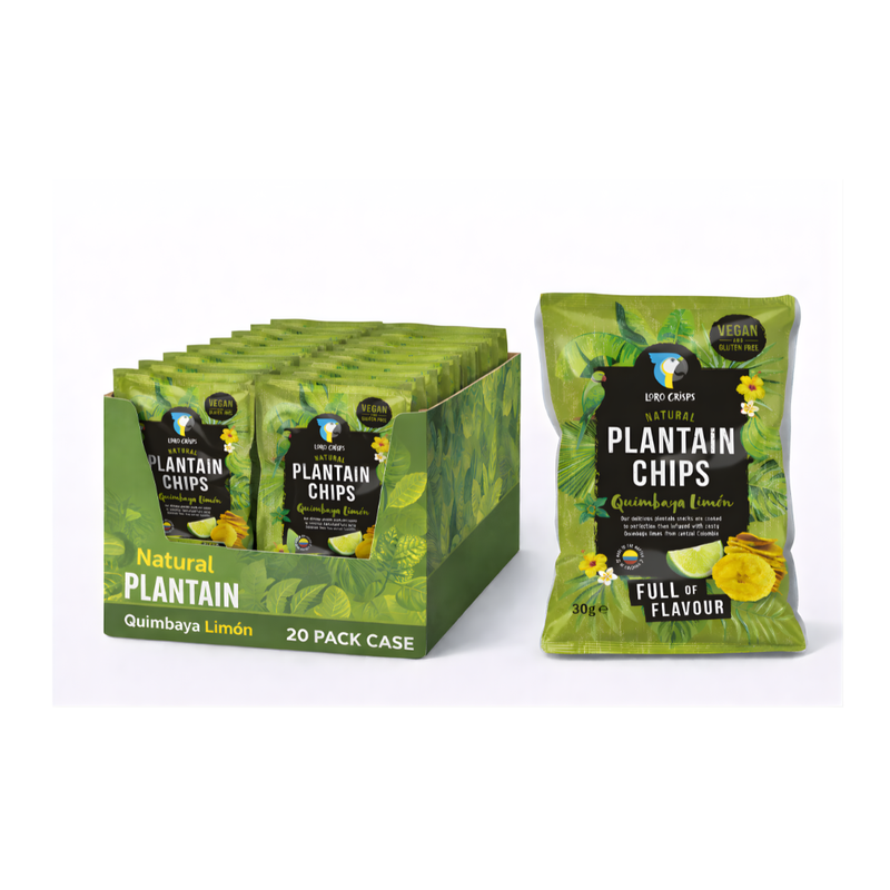 Loro Crisps Natural Plantain Chips, Quimbaya Lime 30g - Case of 20 [Best Before: 13/03/2026]