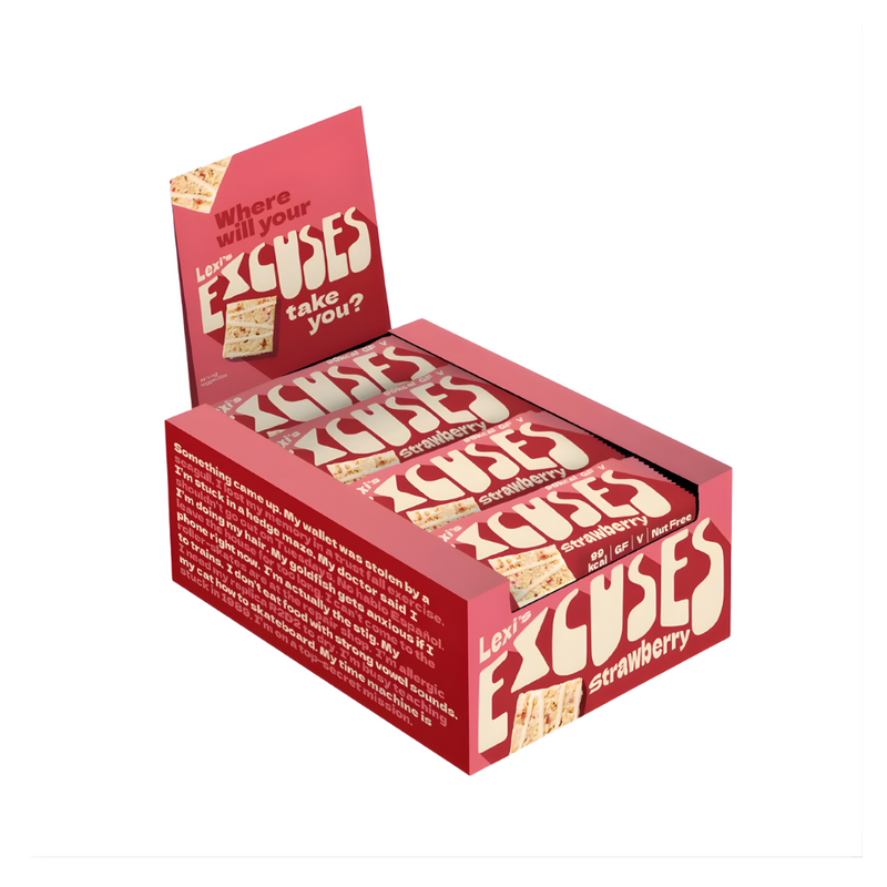 Lexi's Excuses Strawberry & White Chocolate Crispy Bars 25g - Case of 12 [Best Before: 13/03/2026]
