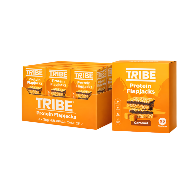 Tribe Caramel Protein Flapjacks (3 x 38g Multipack) - Case of 7 (21 bars total)