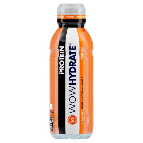 Wow Hydrate Tropical Sugar Free Protein & Vitamin Water 500ml - Case of 12 [Best Before: 31/10/2025]