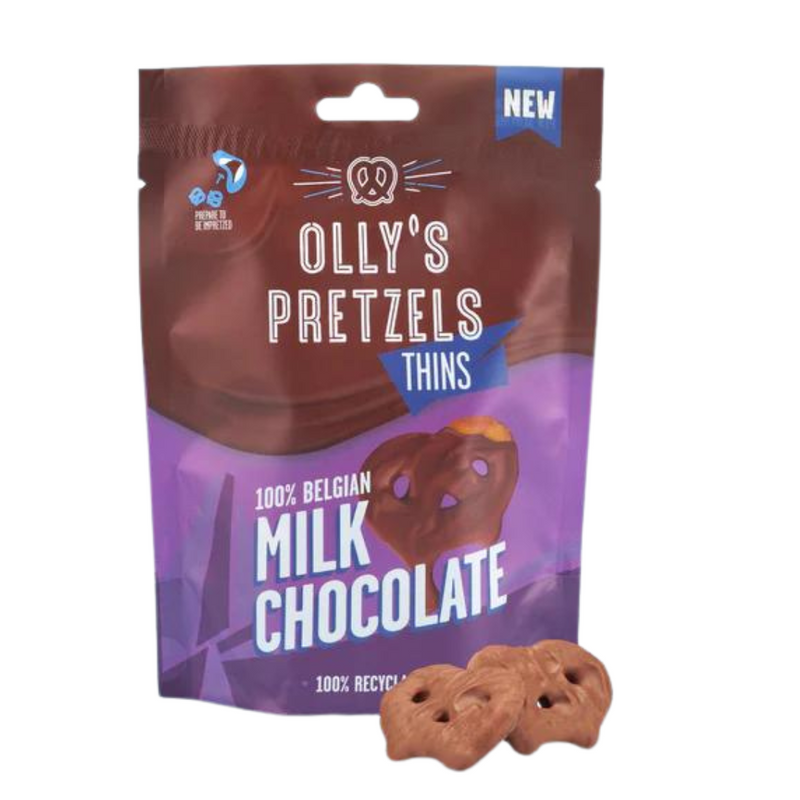 Olly's Milk Chocolate Coated Pretzel Thins 90g - Case of 10 [Best Before: 29/04/2025]