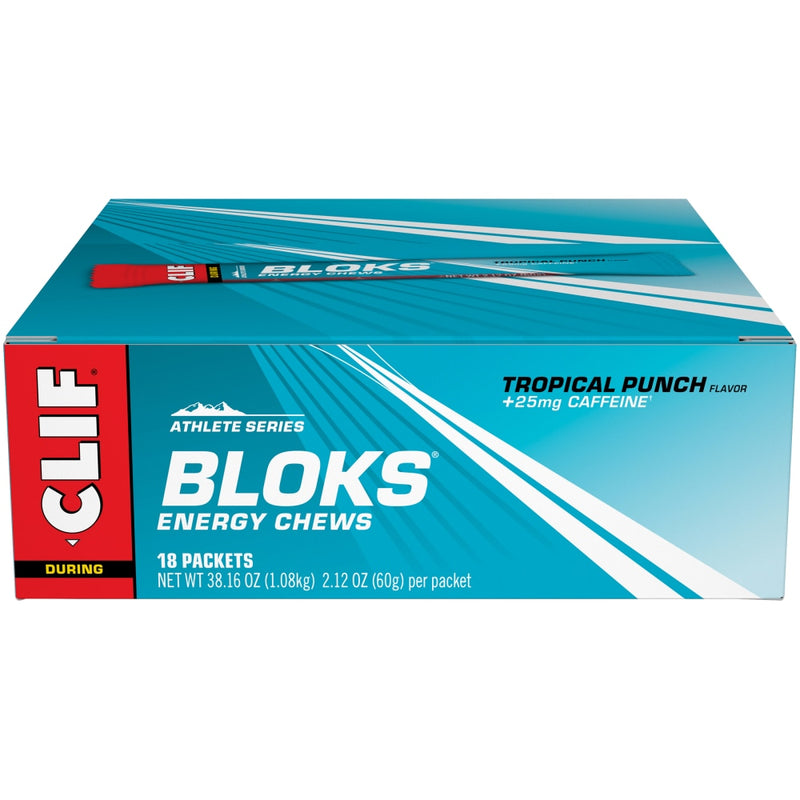 Clif Bloks Tropical Punch + Caffeine Energy Chews 60g - Case of 18 [Best Before: 07/06/2026]